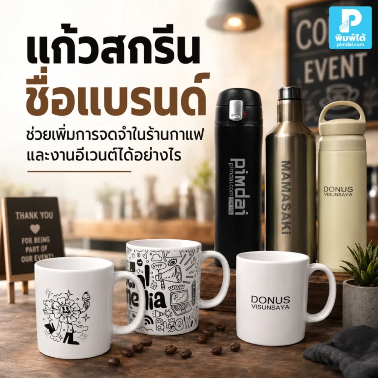 How can branded mugs help increase brand recognition in coffee shops and events? แก้วสกรีน ชื่อแบรนด์ช่วยเพิ่มการจดจำในร้านกาแฟและงานอีเวนต์ ทำให้แบรนด์ดูชัดเจน ถ่ายรูปสวย และถูกมองเห็นซ้ำได้ง่าย