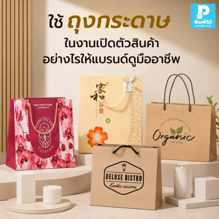 How to use paper bags at a product launch to make your brand look professional ใช้ ถุงกระดาษ ในงานเปิดตัวสินค้าให้แบรนด์ดูมืออาชีพ ด้วยดีไซน์ โลโก้ สี ขนาด และการจัดชุดของแจกที่ช่วยสร้างภาพจำแบรนด์