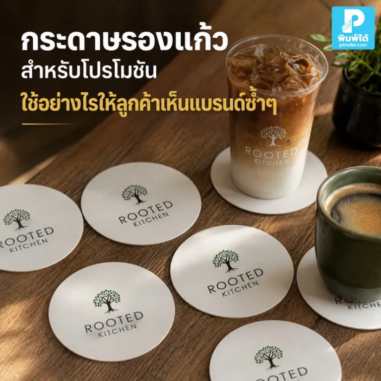 กระดาษรองแก้ว สำหรับโปรโมชัน ช่วยให้ลูกค้าเห็นแบรนด์ซ้ำบนโต๊ะอาหาร โปรโมตเมนูใหม่ QR Code ส่วนลด และสร้างภาพจำแบรนด์ได้ง่าย