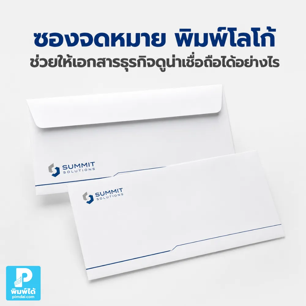 Envelopes with printed logos help make business documents look more professional. ซองจดหมาย พิมพ์โลโก้ช่วยให้เอกสารธุรกิจดูน่าเชื่อถือ เป็นมืออาชีพ และสร้างภาพจำให้แบรนด์ตั้งแต่ก่อนเปิดอ่านเอกสาร
