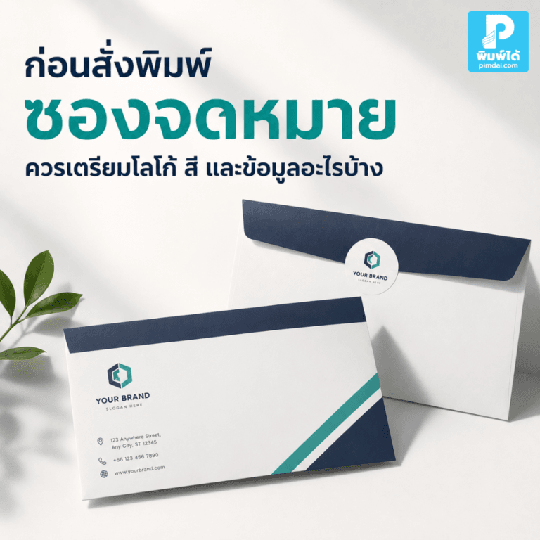 ก่อนสั่งพิมพ์ ซองจดหมาย ควรเตรียมโลโก้ สี และข้อมูลอะไรบ้าง แนะนำไฟล์โลโก้ สีแบรนด์ ข้อมูลบริษัท ที่อยู่ ช่องทางติดต่อ และรายละเอียดการใช้งานจริง