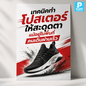 เทคนิคทำ โปสเตอร์ ให้สะดุดตาแม้อยู่ในพื้นที่คนเดินผ่านเร็ว แนะนำวิธีใช้ภาพ ข้อความ สี ฟอนต์ ราคา และจุดโฟกัสให้คนหยุดมองได้ในไม่กี่วินาที