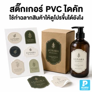 สติ๊กเกอร์ PVC ไดคัทใช้ทำฉลากสินค้าให้ดูโปรขึ้นได้ยังไง แนะนำการเลือกทรง วัสดุ ดีไซน์ โลโก้ สี และการติดบนแพ็กเกจจิ้ง