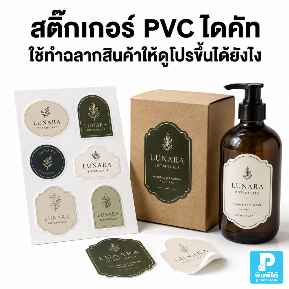 สติ๊กเกอร์ PVC ไดคัทใช้ทำฉลากสินค้าให้ดูโปรขึ้นได้ยังไง แนะนำการเลือกทรง วัสดุ ดีไซน์ โลโก้ สี และการติดบนแพ็กเกจจิ้ง