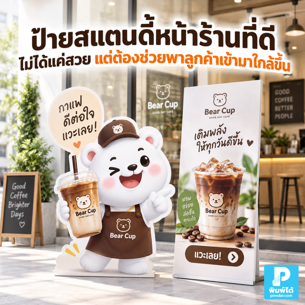 ป้ายสแตนดี้หน้าร้านที่ดีไม่ได้แค่สวย แต่ต้องช่วยพาลูกค้าเข้ามาใกล้ขึ้น แนะนำภาพ ข้อความ โปรโมชัน และจุดวางให้ดึงลูกค้า