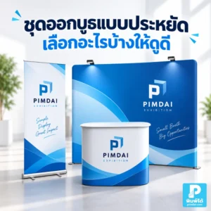 ชุดออกบูธแบบประหยัดควรเลือกอะไรบ้างให้ดูดี แนะนำ Roll up สแตนดี้ เคาน์เตอร์ ป้ายราคา โบรชัวร์ และอุปกรณ์จำเป็นที่คุ้มงบ