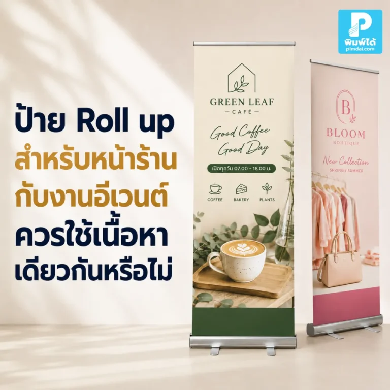 ป้าย Roll up สำหรับหน้าร้านกับงานอีเวนต์ควรใช้เนื้อหาเดียวกันหรือไม่ แนะนำการปรับข้อความ ดีไซน์ จุดขาย และข้อมูลให้เหมาะกับพื้นที่ใช้งาน