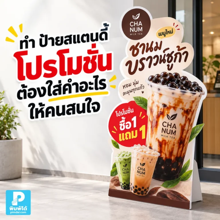 ทำป้ายสแตนดี้โปรโมชันควรใส่คำอะไรให้คนสนใจ แนะนำหัวข้อ ราคา โปร ส่วนลด Call to Action และข้อความสั้นที่ช่วยให้คนหยุดมอง