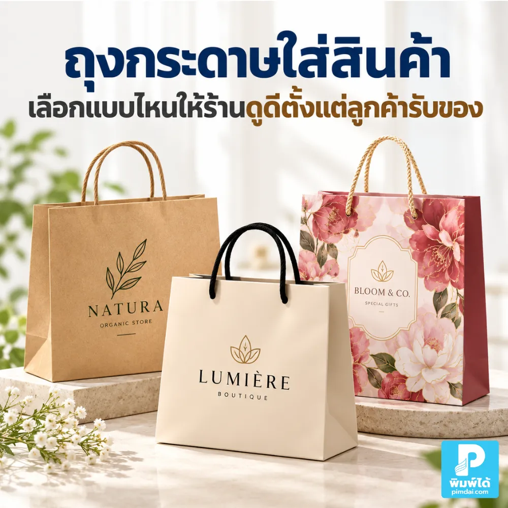 เลือกถุงกระดาษใส่สินค้าอย่างไรให้เหมาะกับร้าน ตั้งแต่ขนาด กระดาษ ความแข็งแรง สี โลโก้ ไปจนถึงหูหิ้ว เพื่อช่วยให้แพ็กเกจดูดีขึ้น