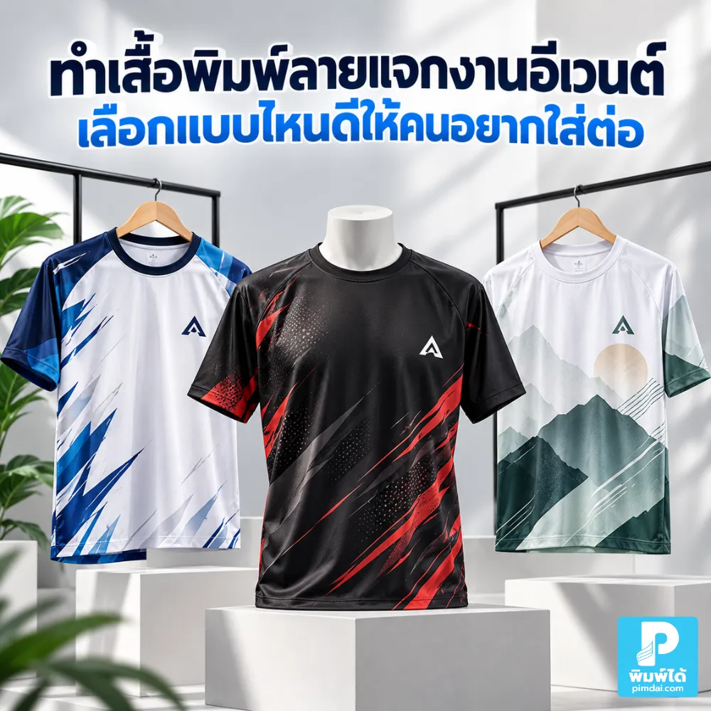 Choosing the Right Printed T-Shirt Design for Event Giveaways ทำเสื้อพิมพ์ลายแจกงานอีเวนต์ เลือกแบบไหนดีให้คนอยากใส่ต่อ แนะนำทรง สี เนื้อผ้า ลายพิมพ์ และดีไซน์ให้ดูดีแม้หลังจบงาน
