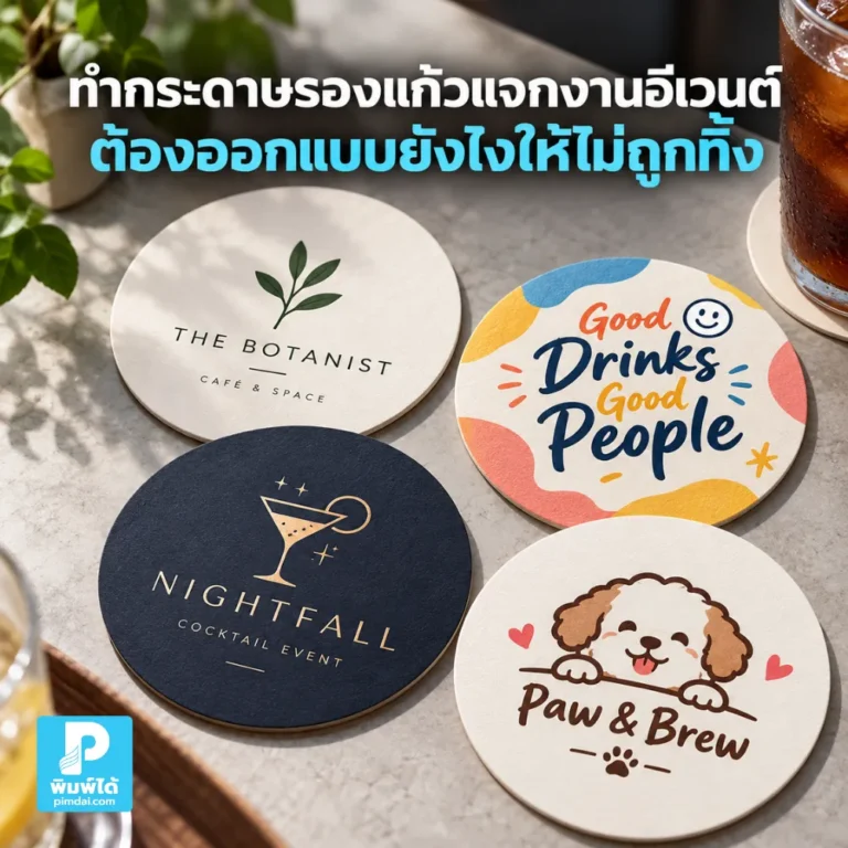 กระดาษรองแก้วแจกงานอีเวนต์ควรออกแบบยังไงให้คนอยากเก็บไว้ใช้ต่อ แนะนำเรื่องลาย สี ข้อความ โลโก้ QR Code และการทำเป็นของสะสม