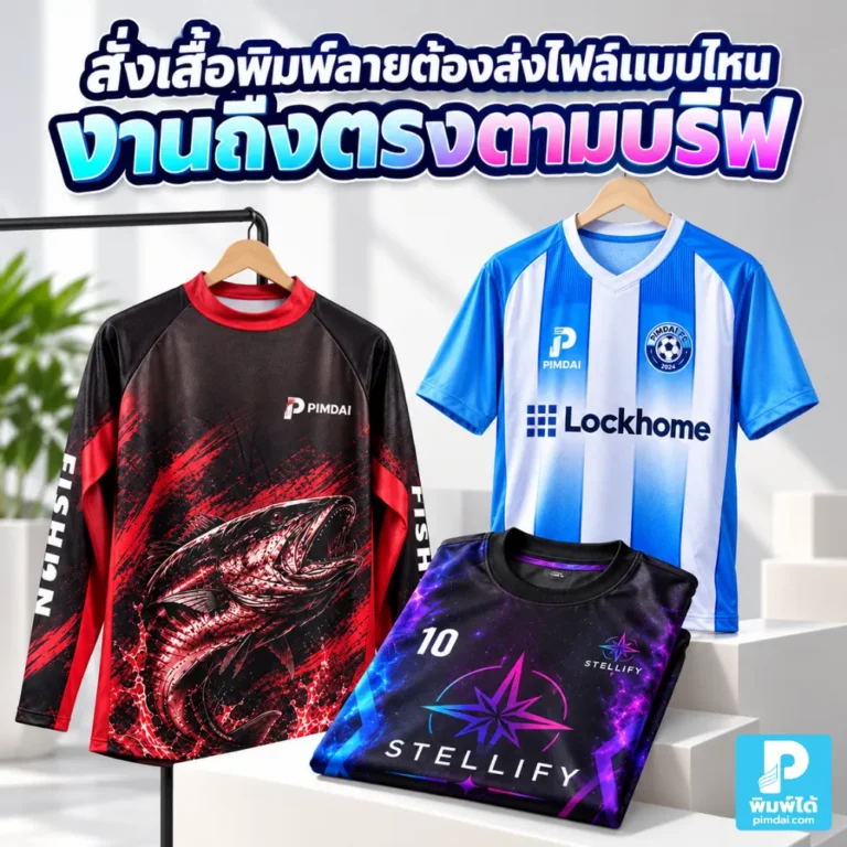 สั่งเสื้อพิมพ์ลายต้องส่งไฟล์แบบไหนให้งานตรงตามบรีฟ แนะนำไฟล์ AI, PDF, PNG พร้อมวิธีส่งโลโก้ สี ขนาด ตำแหน่ง และข้อมูลผลิต