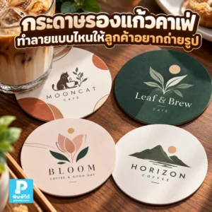 กระดาษรองแก้วคาเฟ่ควรออกแบบลายแบบไหนให้ลูกค้าอยากถ่ายรูป แนะนำสี โลโก้ ข้อความ มาสคอต และการจัดองค์ประกอบให้ดูดีบนโต๊ะ