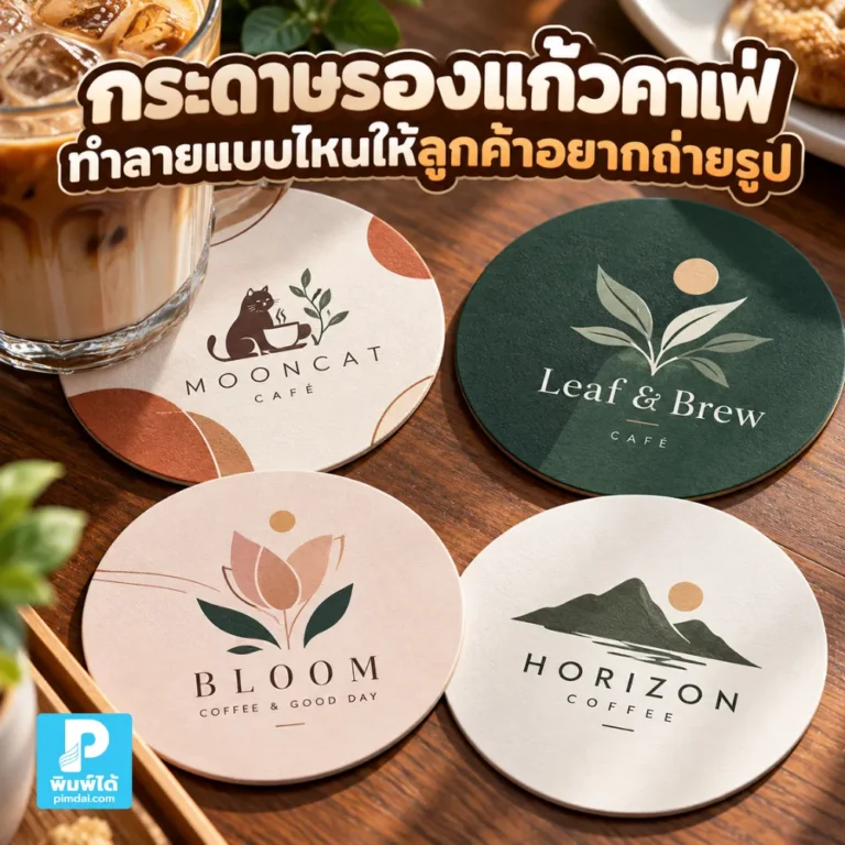 กระดาษรองแก้วคาเฟ่ควรออกแบบลายแบบไหนให้ลูกค้าอยากถ่ายรูป แนะนำสี โลโก้ ข้อความ มาสคอต และการจัดองค์ประกอบให้ดูดีบนโต๊ะ