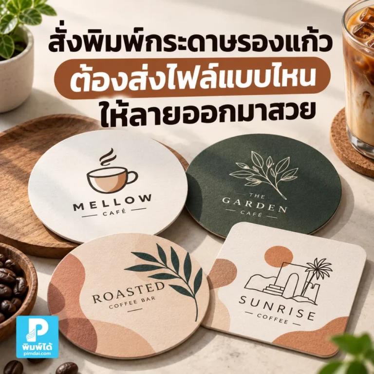 สั่งพิมพ์กระดาษรองแก้วต้องส่งไฟล์แบบไหนให้ลายคม สีสวย และไม่โดนตัด แนะนำไฟล์ AI, PDF, PNG, JPG พร้อม Bleed และ Safe Area