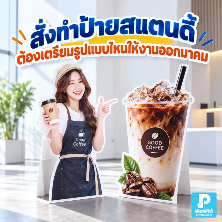 สั่งทำป้ายสแตนดี้ต้องเตรียมรูปแบบไหนให้งานออกมาคม แนะนำขนาดภาพ ความละเอียด ไฟล์ Vector, JPG, PNG, PDF และวิธีเช็กก่อนส่งพิมพ์
